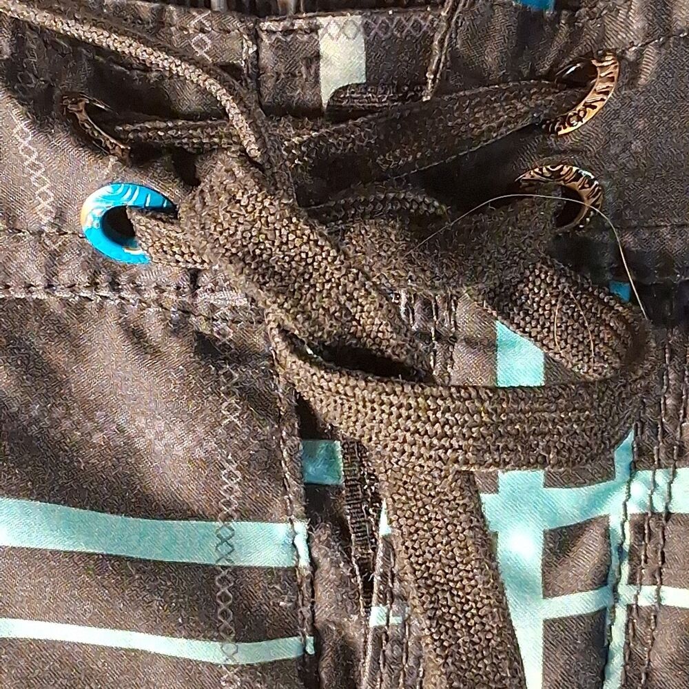 OP Ocean Pacific Black Plaid Board Shorts Swim Trunks Cargo Pocket Mens L - Picture 4 of 9